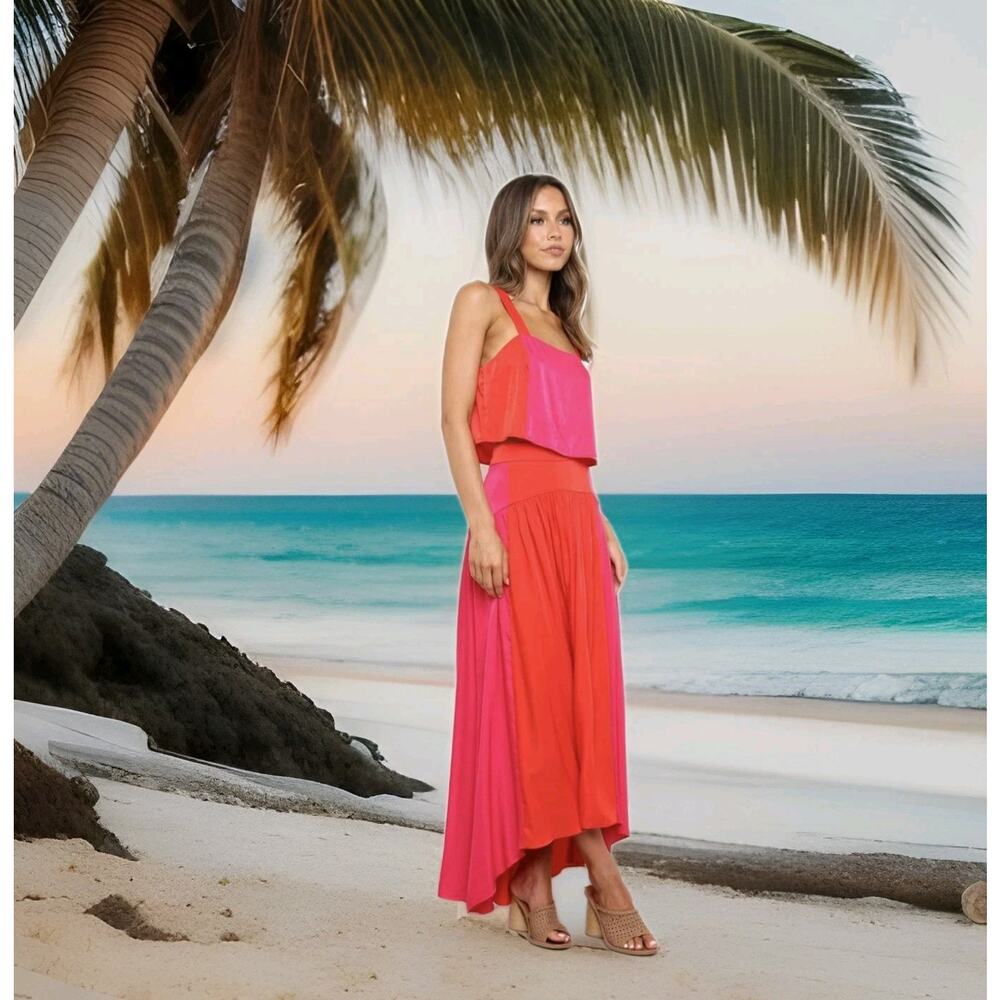 Petal & Pup Pink and Coral Colorblock Two-Piece Skirt Set